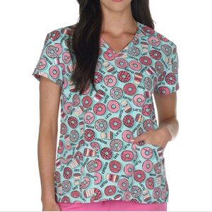 NWT Women’s XL Coffee Talk Donut Print Scrubfinity Basix Scrub Top